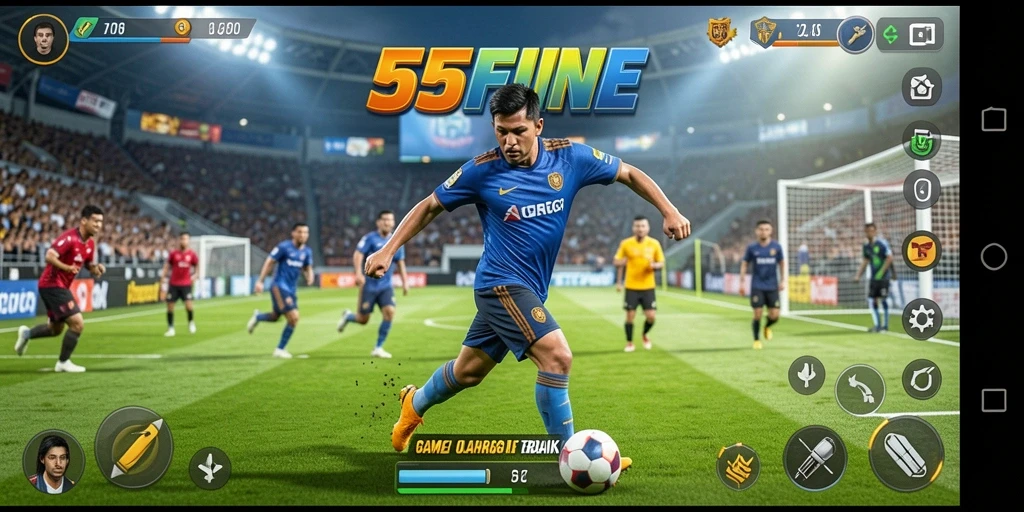 Tampilan gameplay yang penuh aksi dalam 55FIVE, olahraga yang membuat ketagihan.