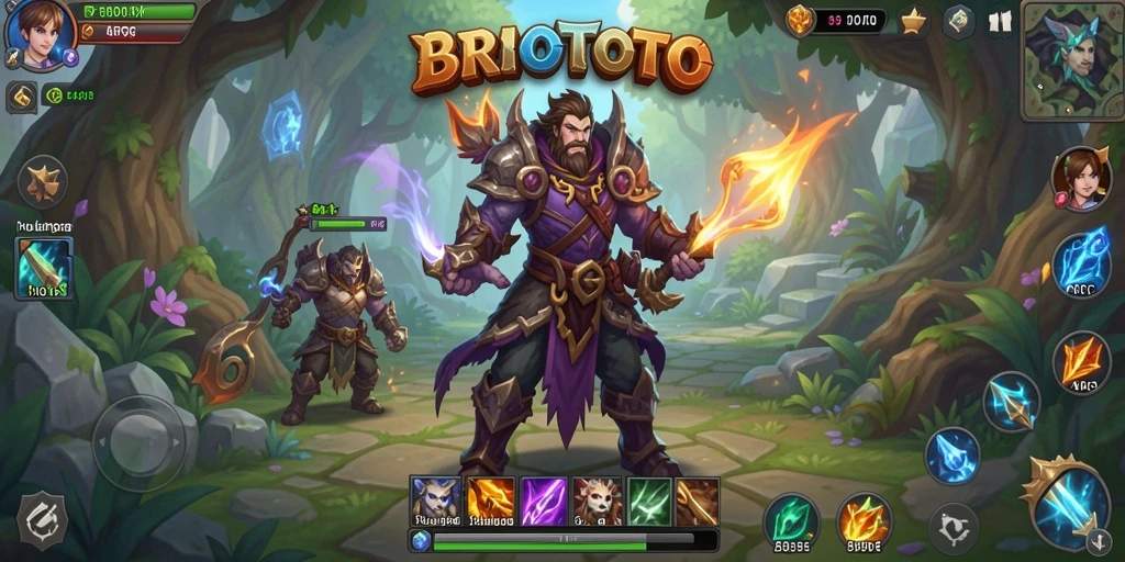 Screenshot gameplay <strong>BRIOTOTO</strong> yang menunjukkan pertarungan seru di dunia fantastis.