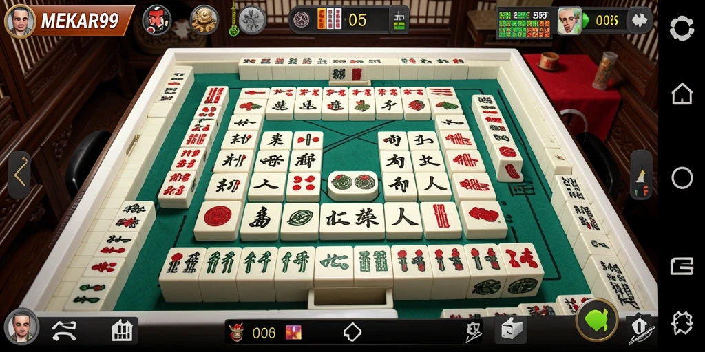 Tampilan gameplay <strong>MEKAR99</strong> yang menarik dengan ubin Mahjong yang cantik.