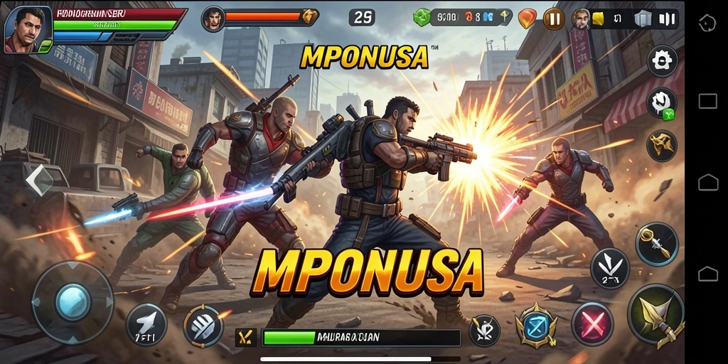 Screenshot gameplay MPONUSA menampilkan aksi pertarungan yang mendebarkan.