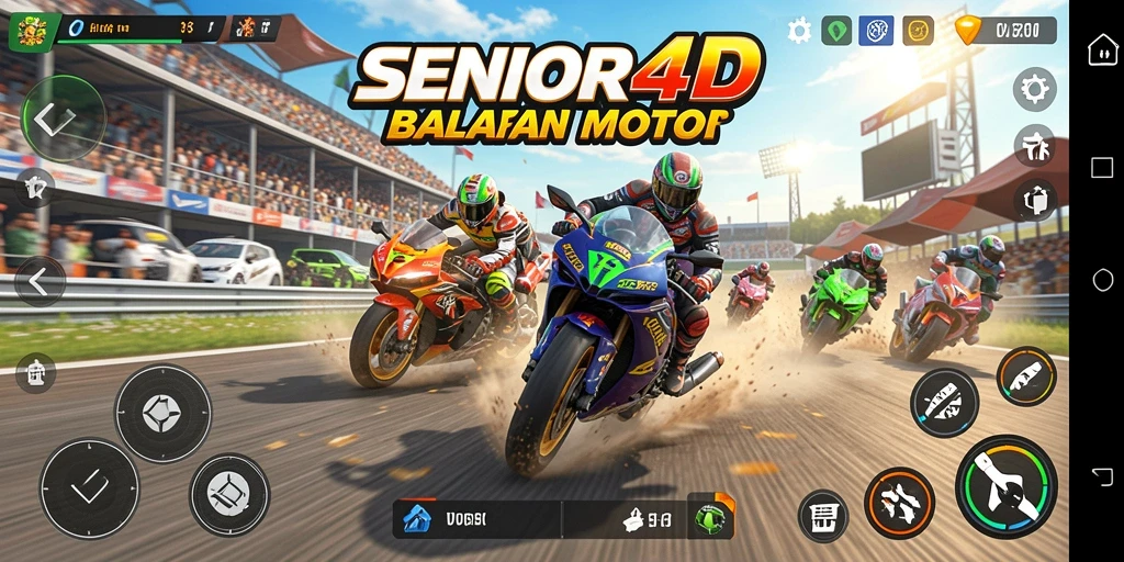 Tangkapan layar menunjukkan aksi balapan mendebarkan di SENIOR4D.